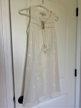 LOFT Cream Sleeveless Embroidered Tassel Dress